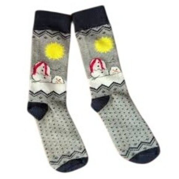 OMG So Ugly sz 8-12 Melting Snowman Mens Socks Christmas Holiday Winter Gray NEW - Picture 2 of 3